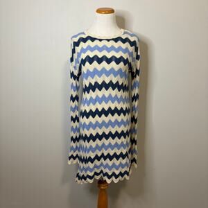 C&C California Blue and Ivory Bell Sleeve Crochet Mini Dress - Size XS